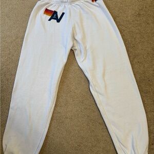 Aviator Nation White Joggers with Elastic Cuffs